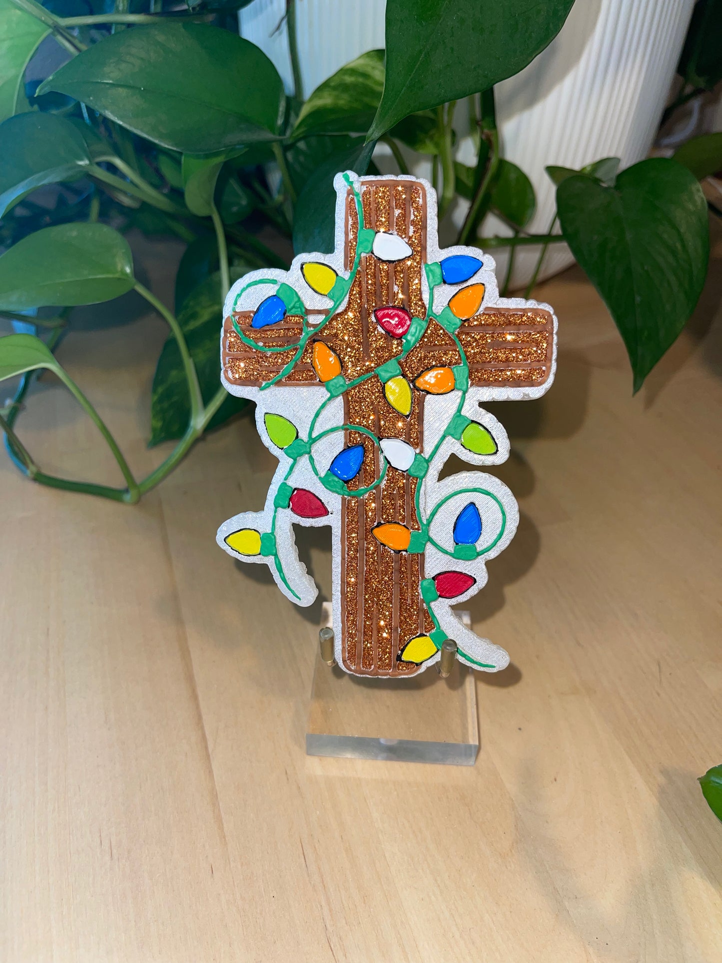 Cross with Christmas Lights